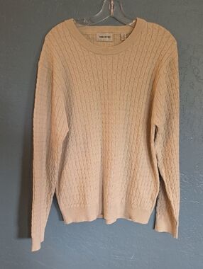 INDUSTRY Cable-Knit Crewneck Sweater in Light Beige